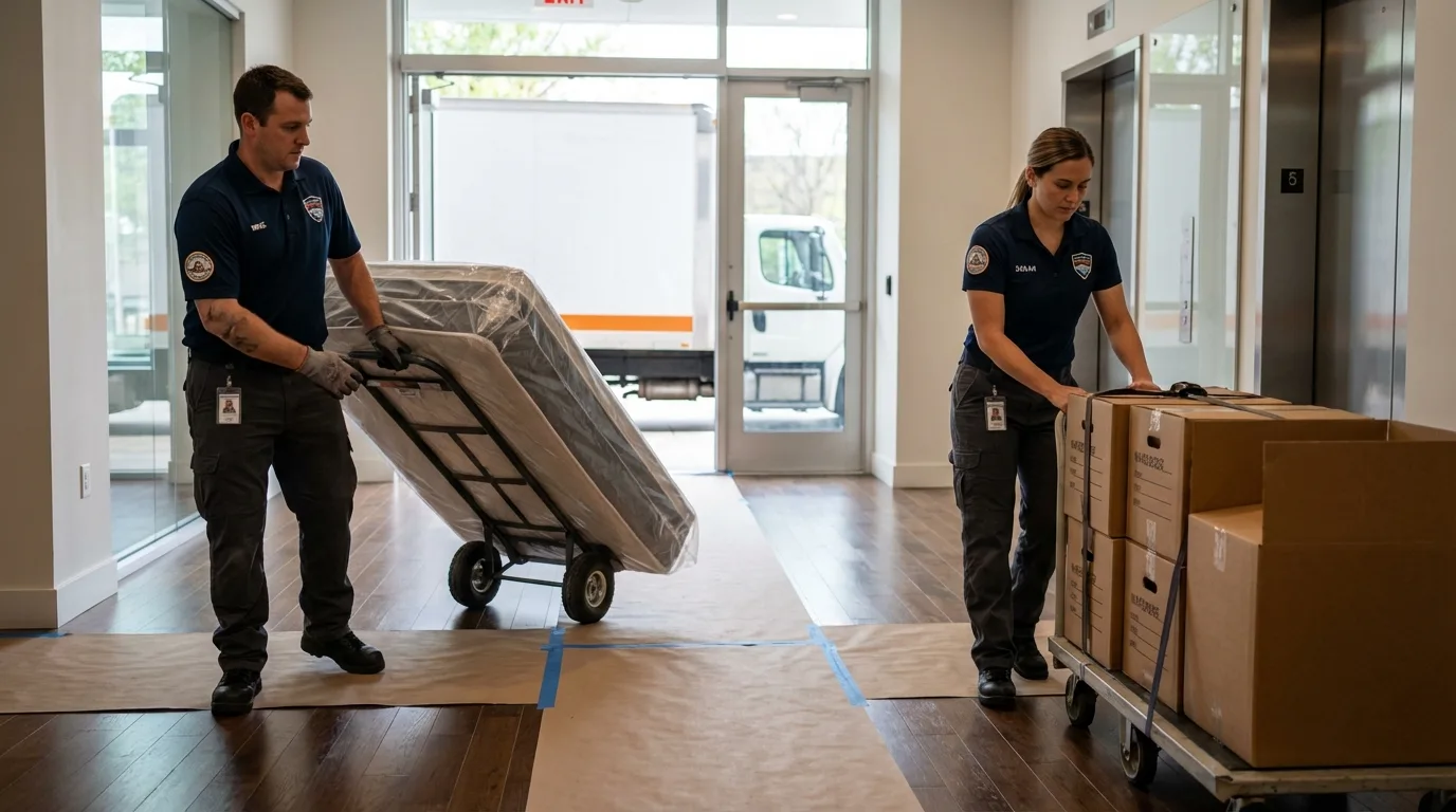Professional apartment movers loading elevator in Kenly, NC