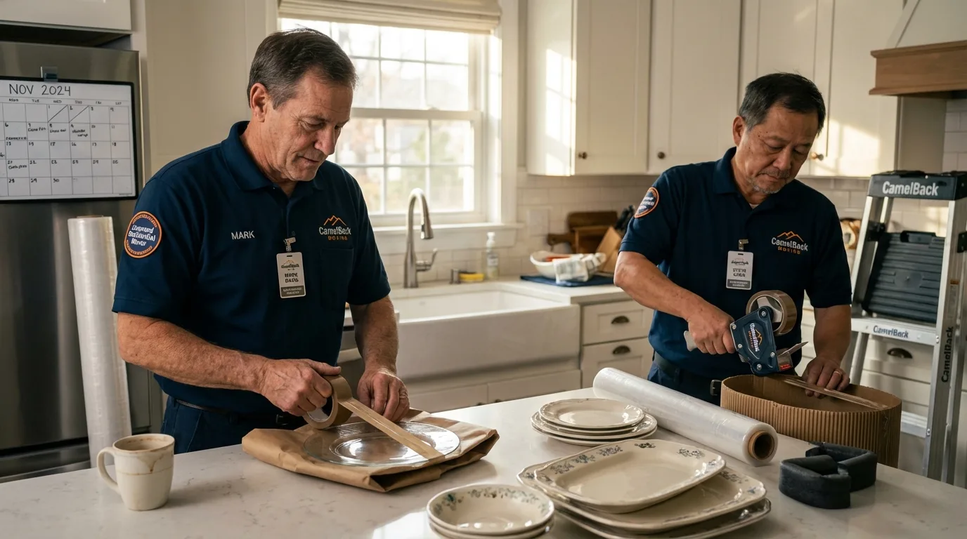 Professional crew packing kitchen dishware in Kenly, NC